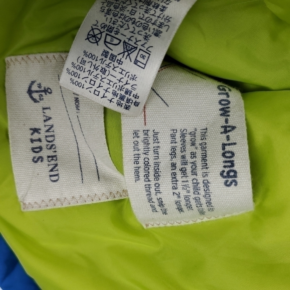 Lands' End Kids Grow A Longs Blue and Lime Puffer Coat Kids Medium 10-12 - Picture 6 of 13